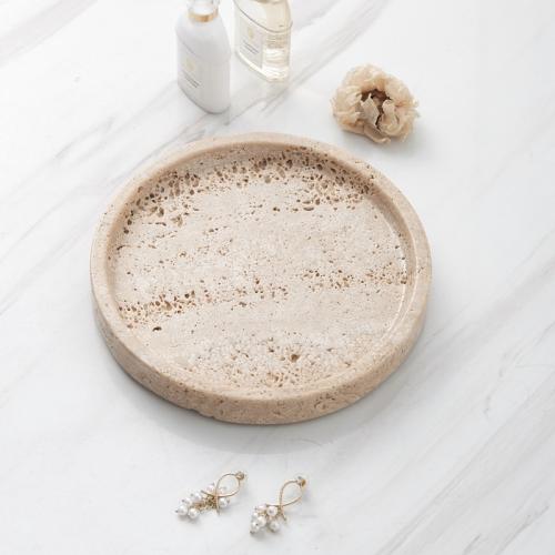 Beige Round Travertine Marble Serving Tray