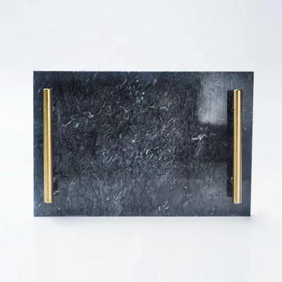 Marble Tray with Metal Handles